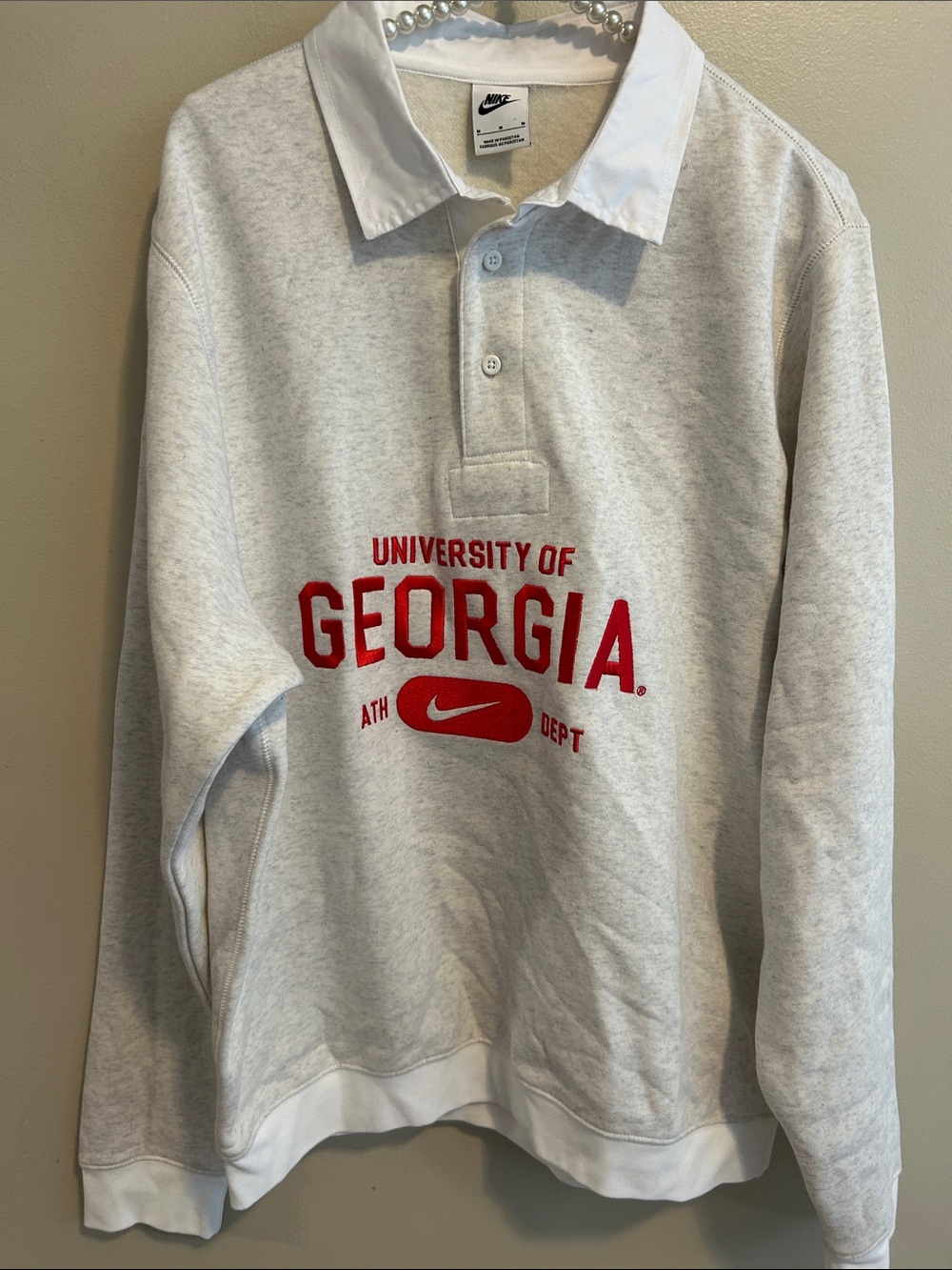 Nike Georgia Bulldogs Rugby Shirt Mens Medium Fleece Long Sleeve Polo Sweater
